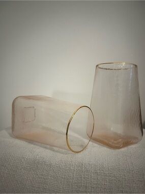 Hand-Blown Pink Glass Tumblers with Gold Rim - Home Accents